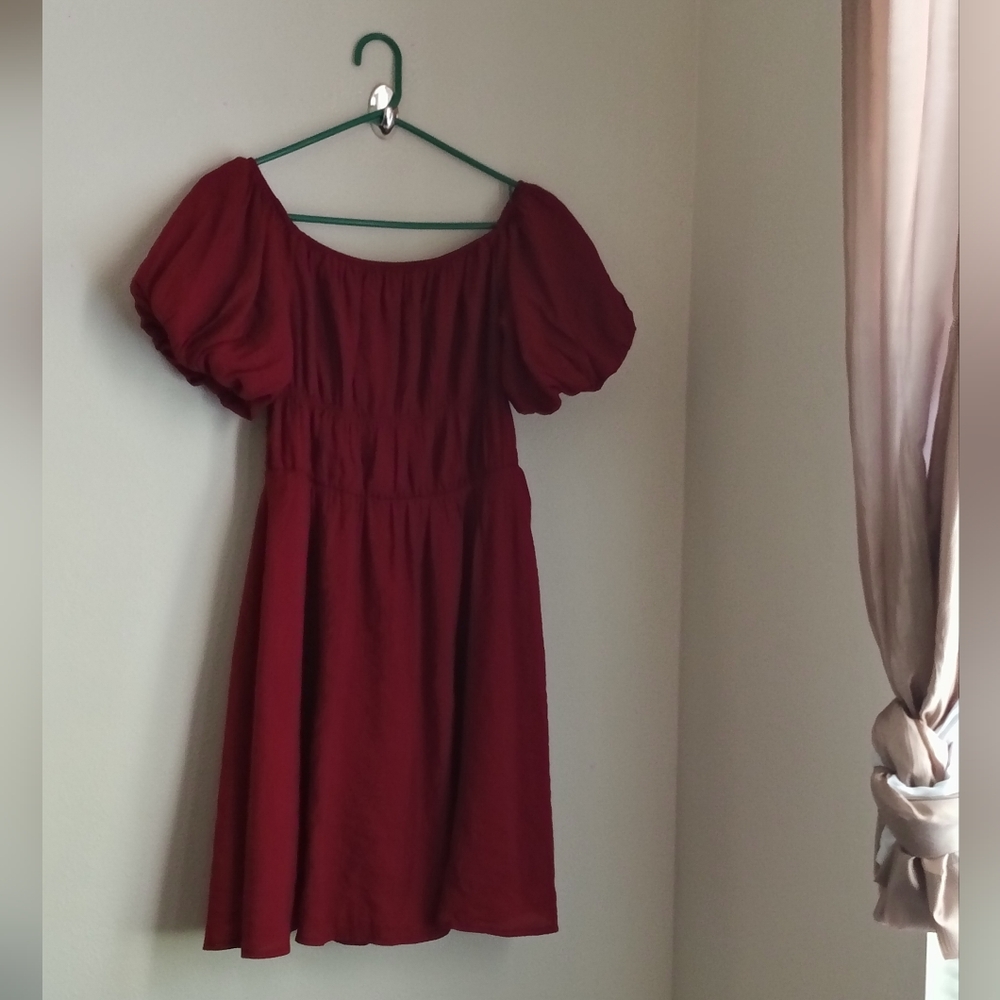 Pretty Garden Dress Women Medium Red Smocked Puff Sleeve Mini Bridesmaid Prom